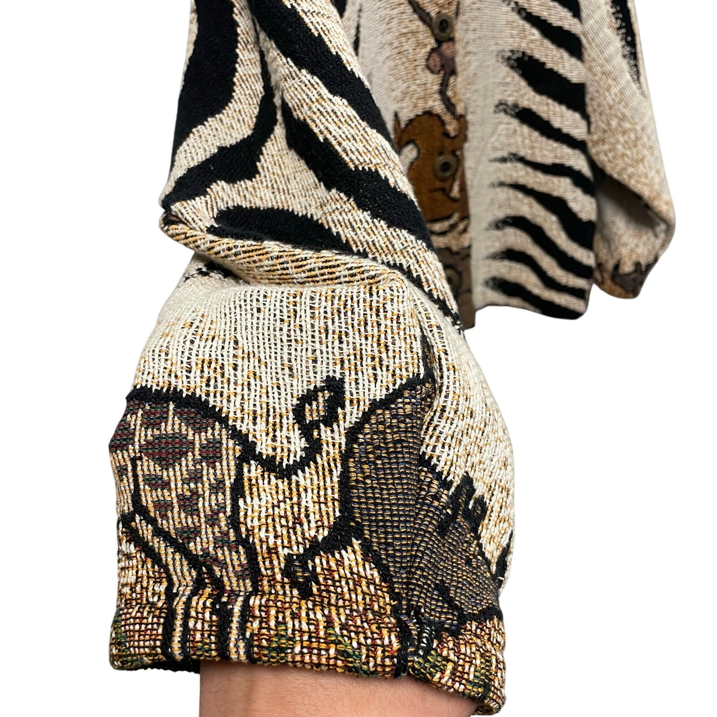 Vintage Sugar Street Weavers Safari Animal Print Button Up Sweater Jacket Medium