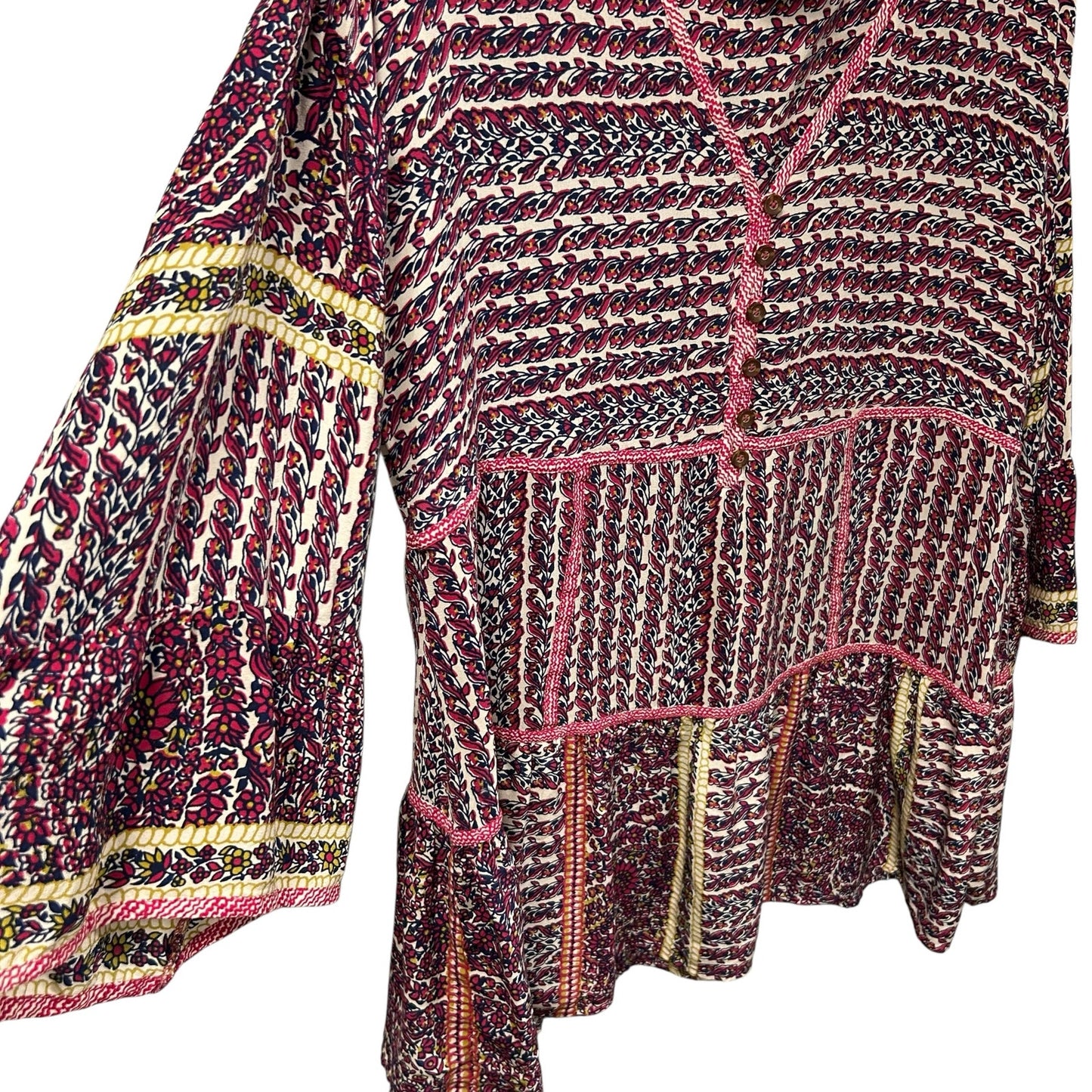 Maeve by Anthropologie Lilyana Tiered Silk 3/4 Sleeve Tunic Blouse Womens Large
