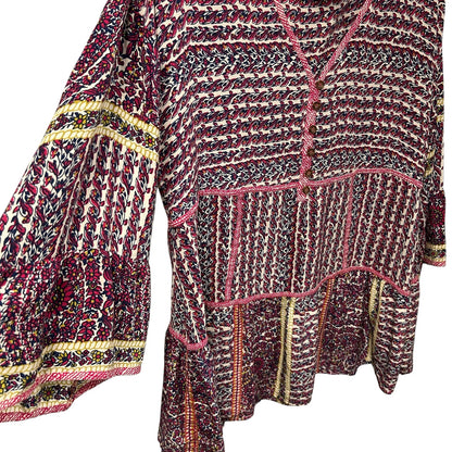 Maeve by Anthropologie Lilyana Tiered Silk 3/4 Sleeve Tunic Blouse Womens Large