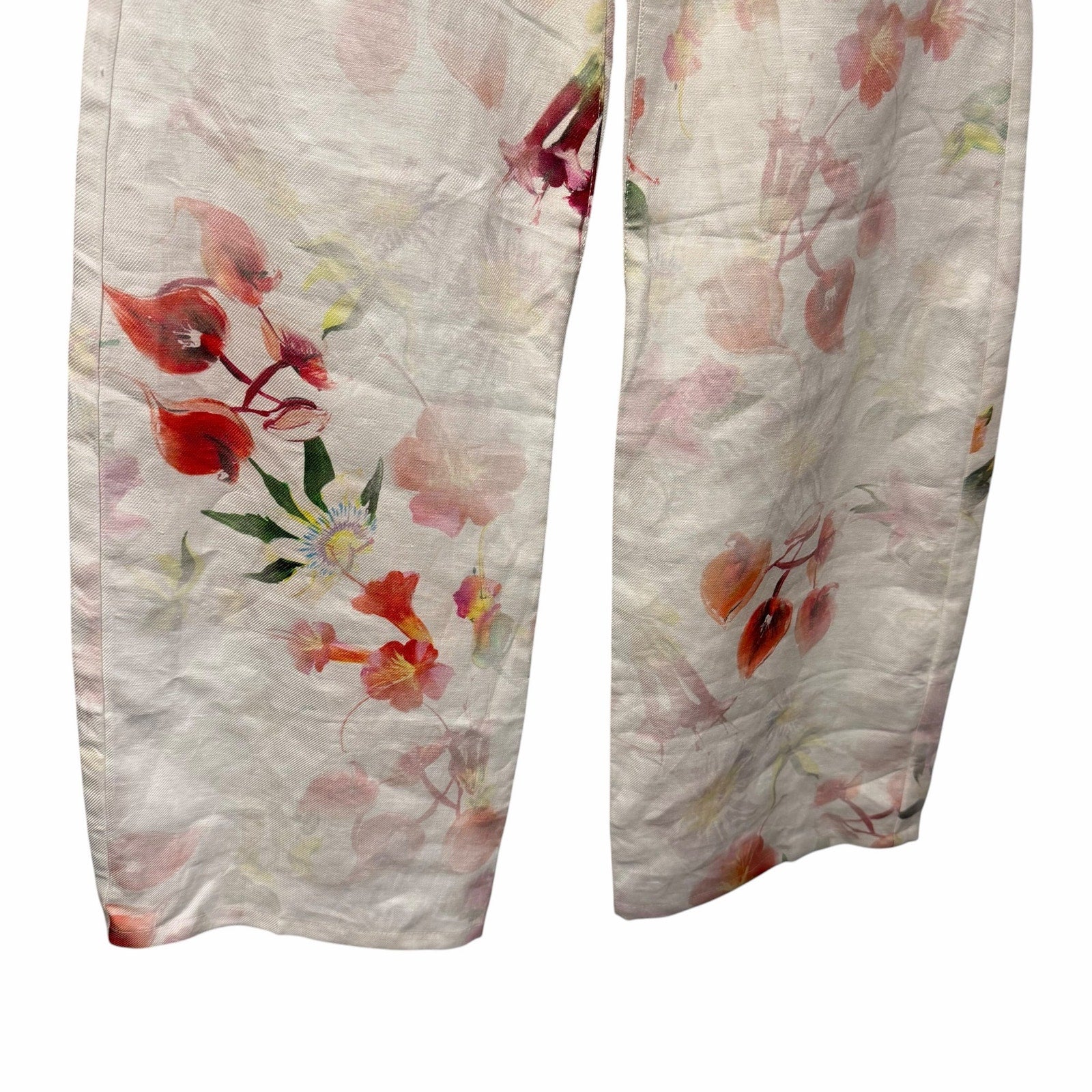Gabriela Hearst Amoret Printed Linen Barrel-Leg Jeans Multi White Floral Size 24
