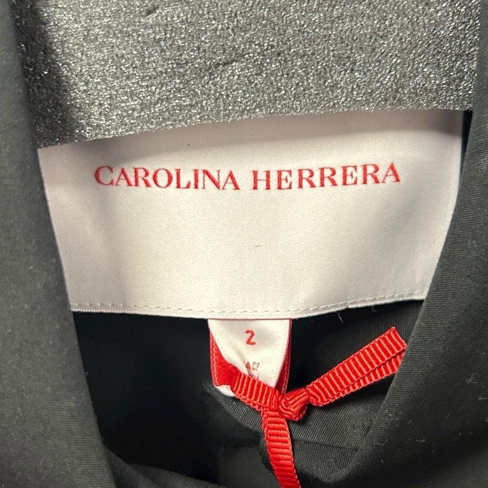 NWT Carolina Herrera Black Multi Floral Embroidered Shirt Dress w/ Tie Womens 2