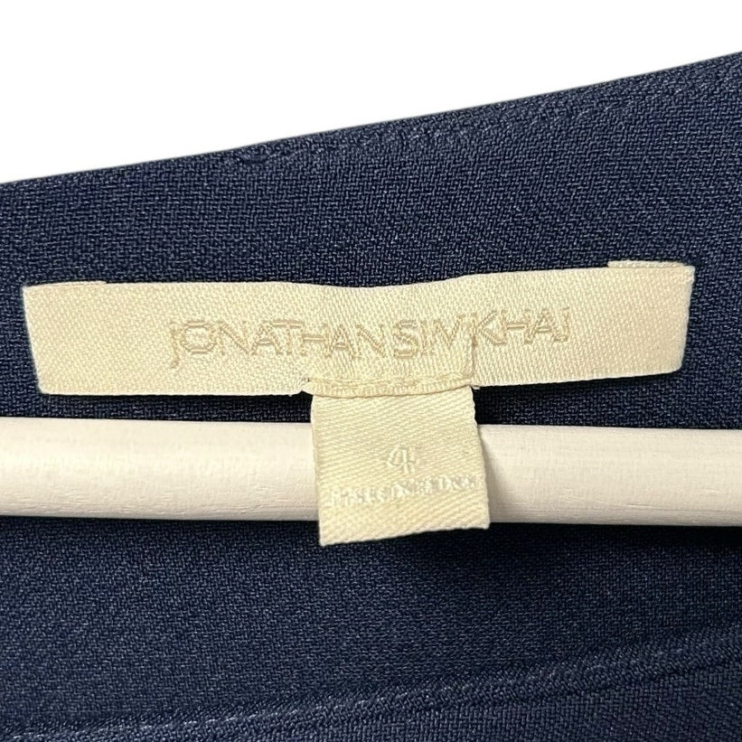 Jonathan Simkhai Navy Crepe Ruffle Boatneck Bell Sleeve Mini Dress Womens Size 4