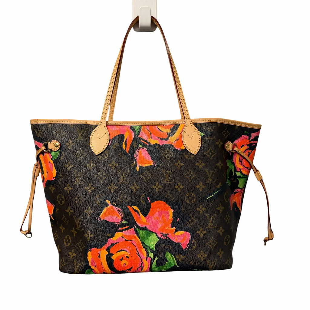 Louis Vuitton Stephen Sprouse Roses Neverfull Handbag Brown Pink Floral Designer