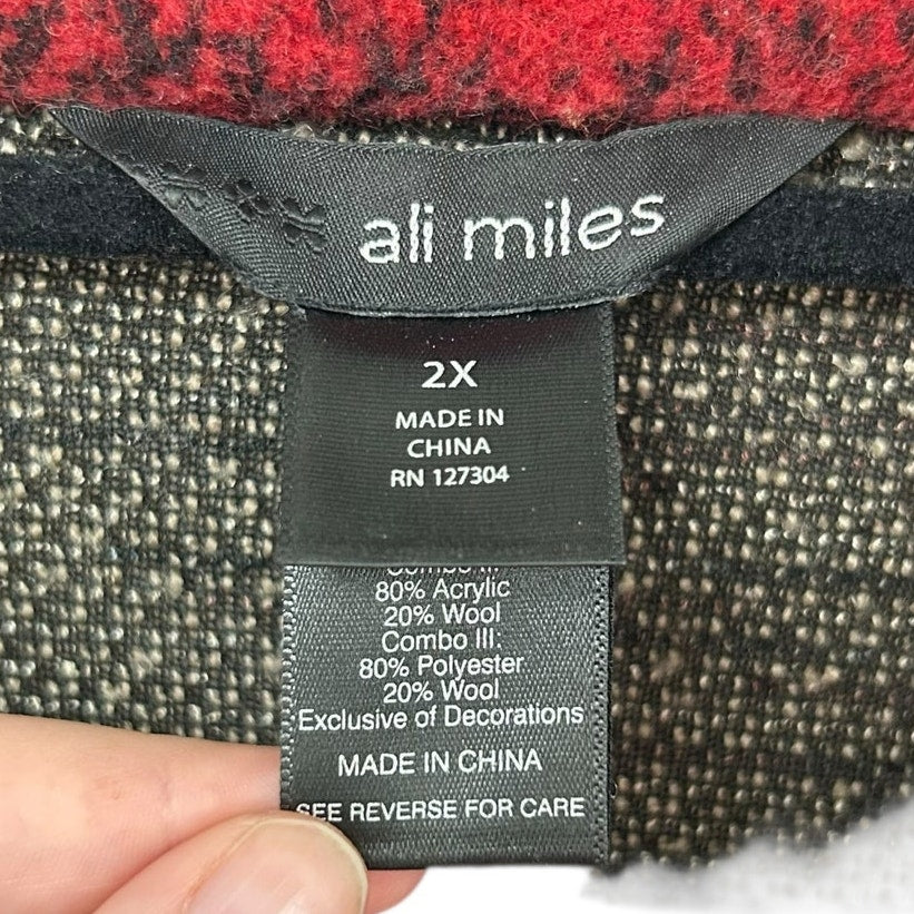 Ali Miles Red Multicolor Mixed Print Wool Blend Button Front Jacket Womens 2X