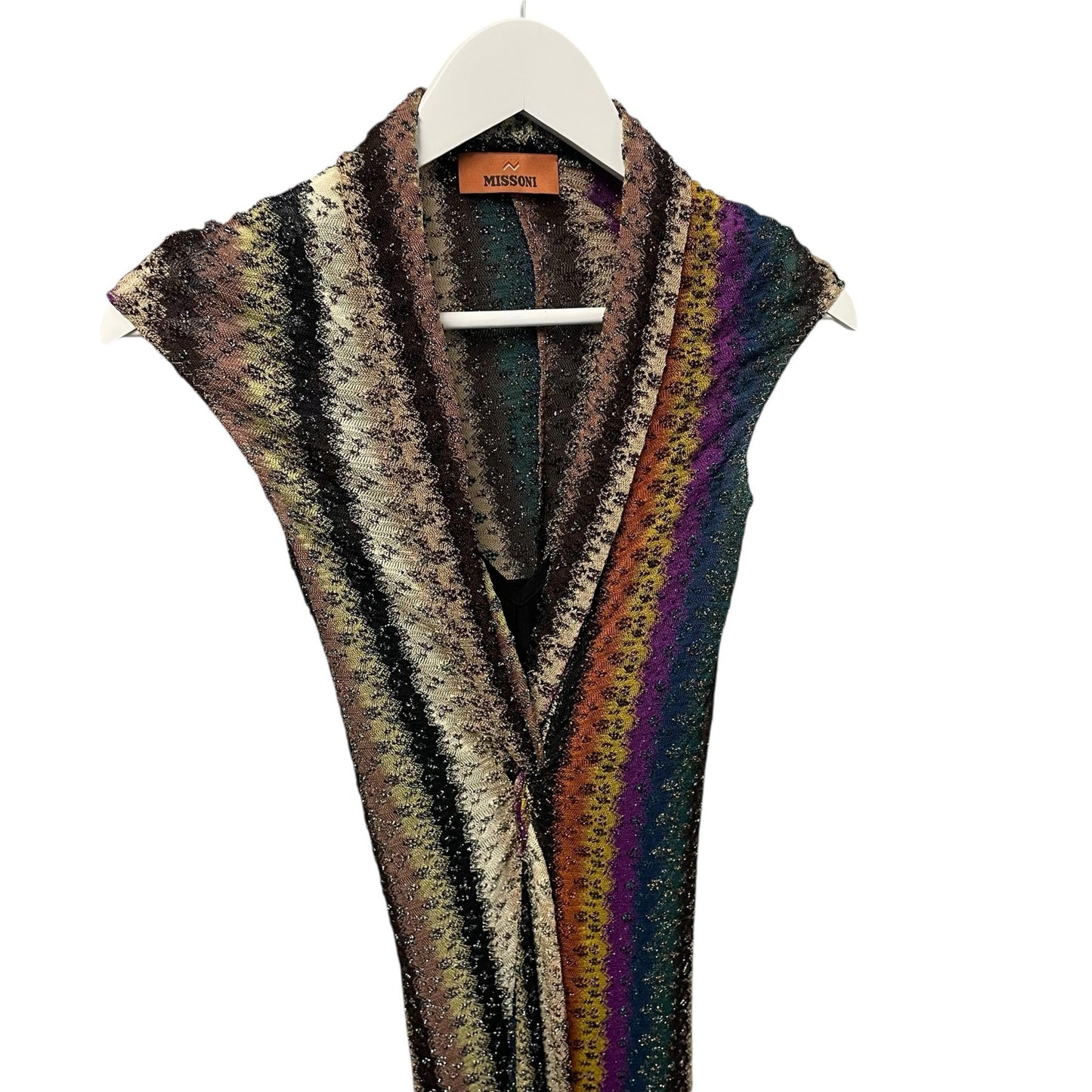 NWT Missoni Stripe Twist Front Raschel Mesh Maxi Dress Multicolor IT 36 / US 0