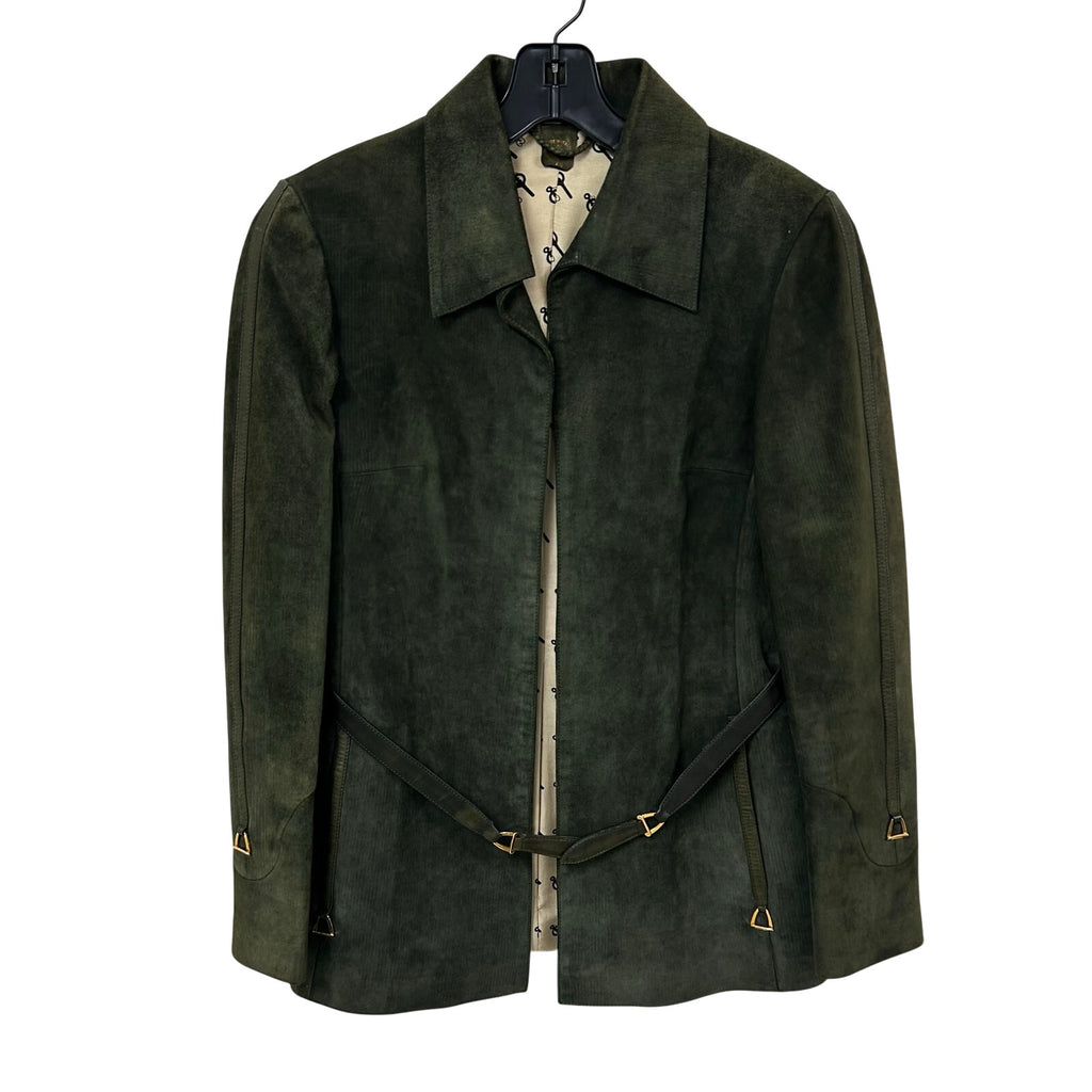 Vintage 70’s Gucci Dark Green Suede Open Front Belted Jacket Womens 48 / US 4