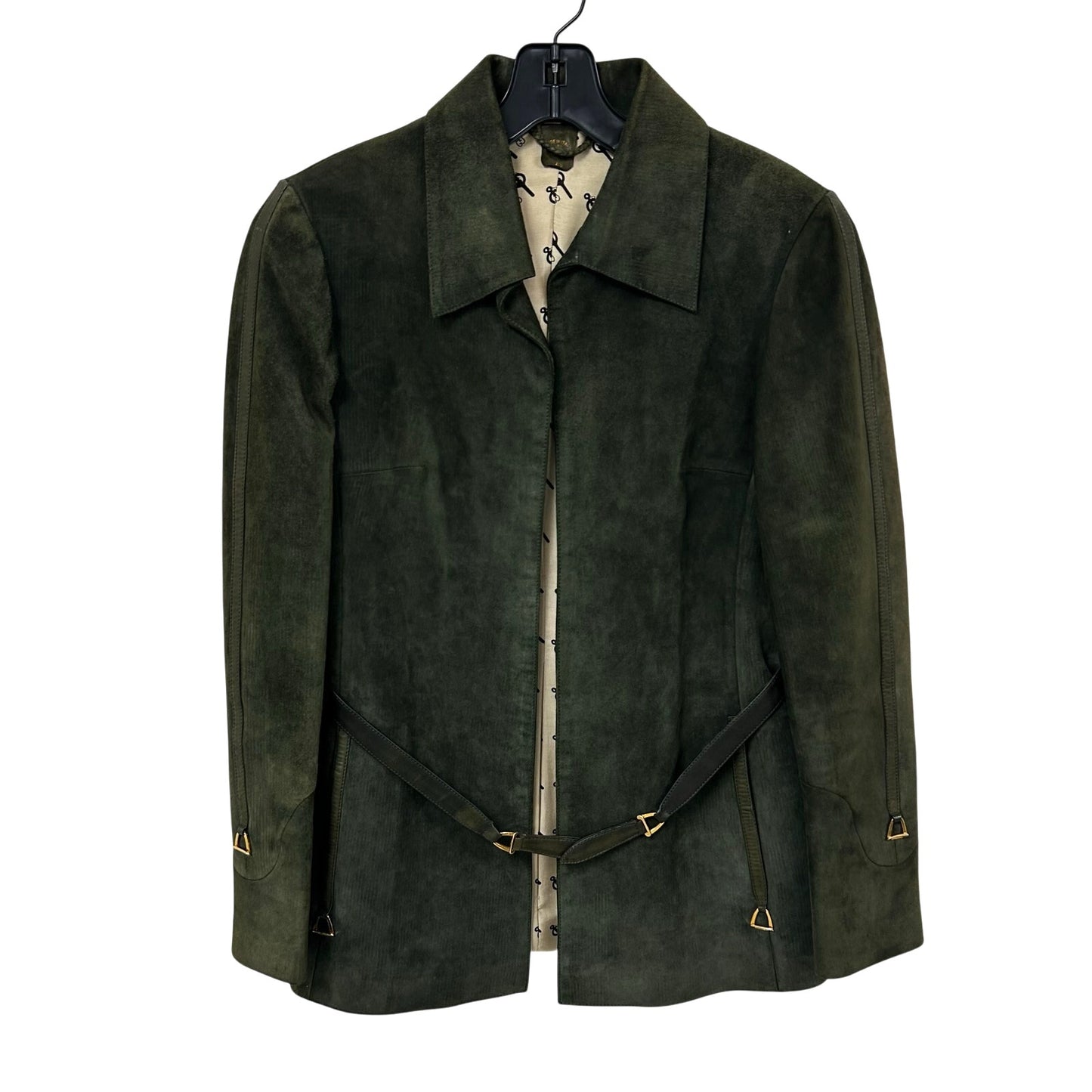 Vintage 70’s Gucci Dark Green Suede Open Front Belted Jacket Womens 48 / US 4