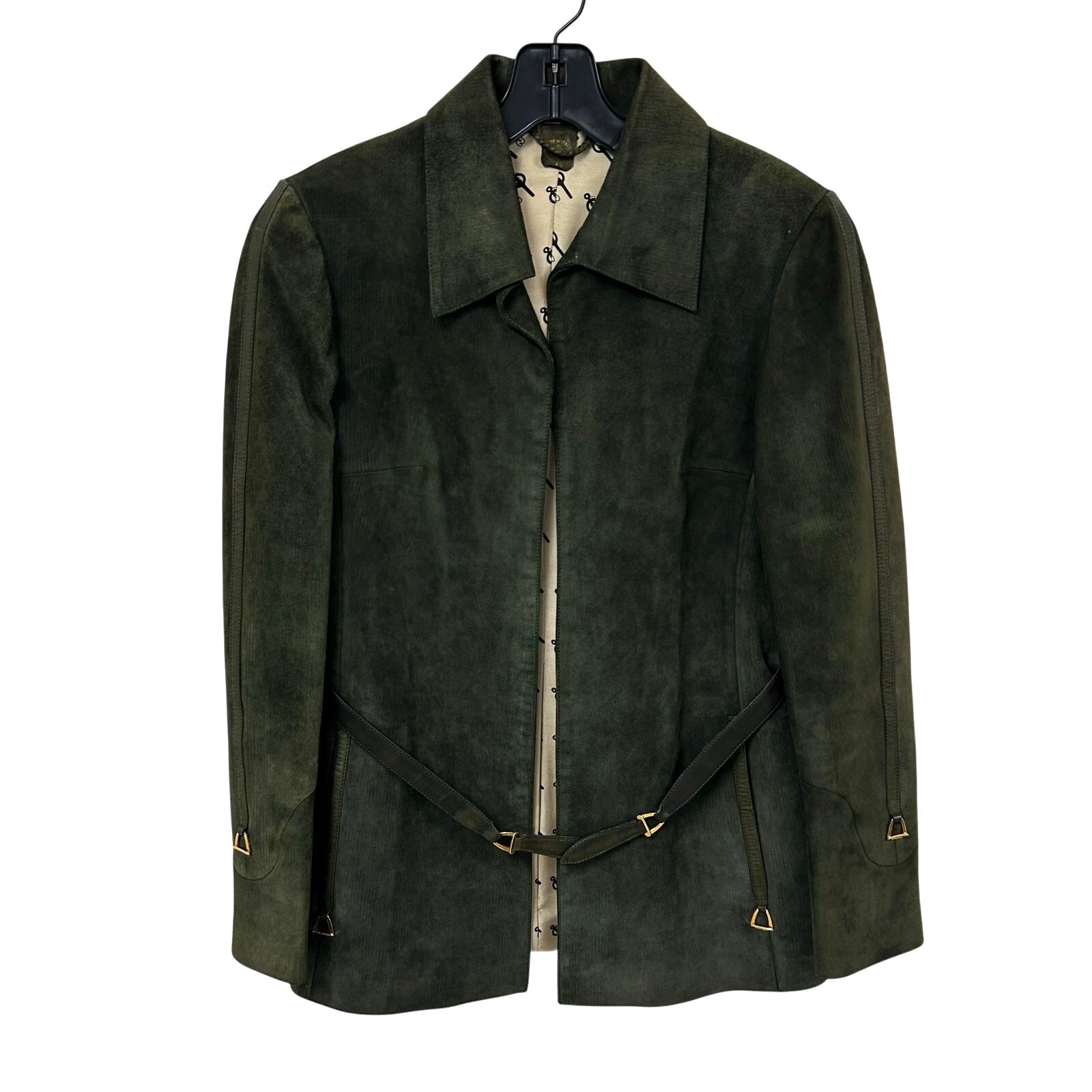 Vintage 70’s Gucci Dark Green Suede Open Front Belted Jacket Womens 48 / US 4
