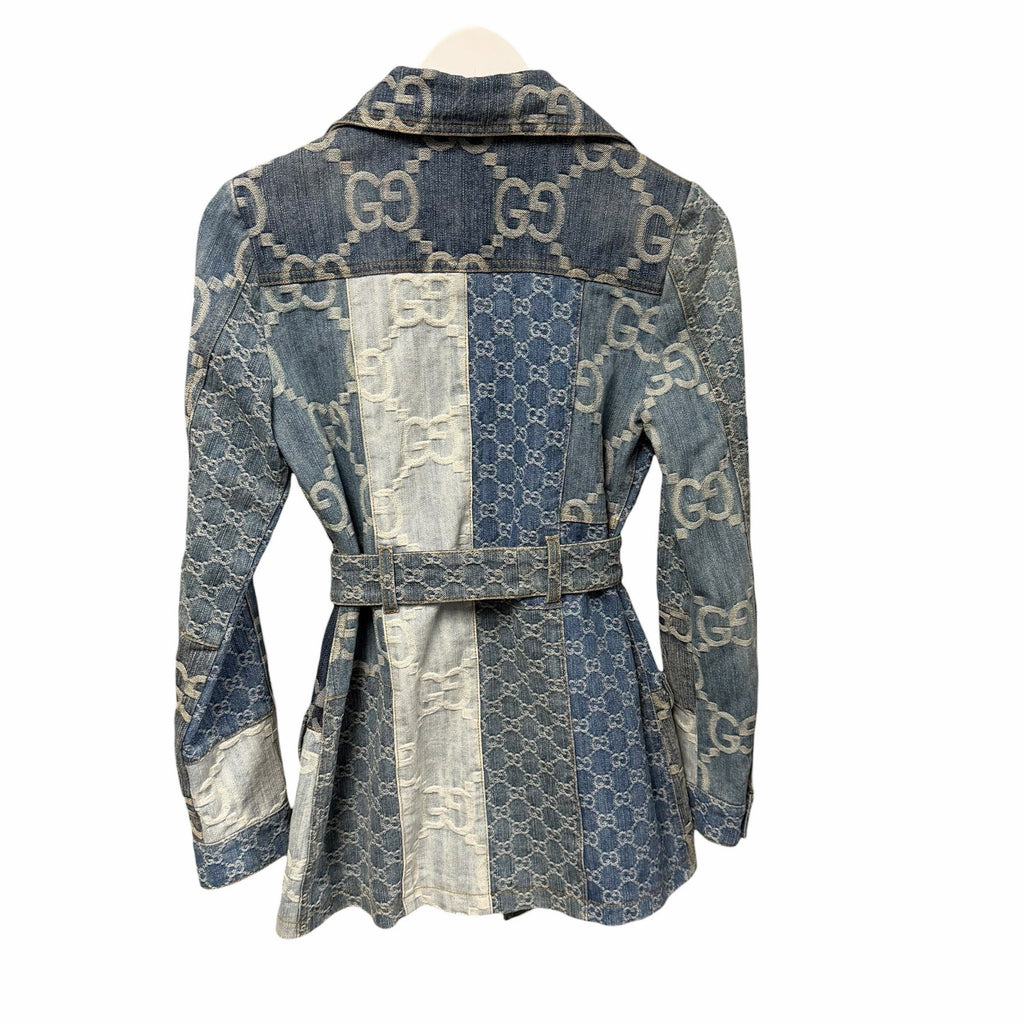 NWT Gucci Eco Washed Patchwork GG Denim Jacket Blue Womens IT 38 / US 2