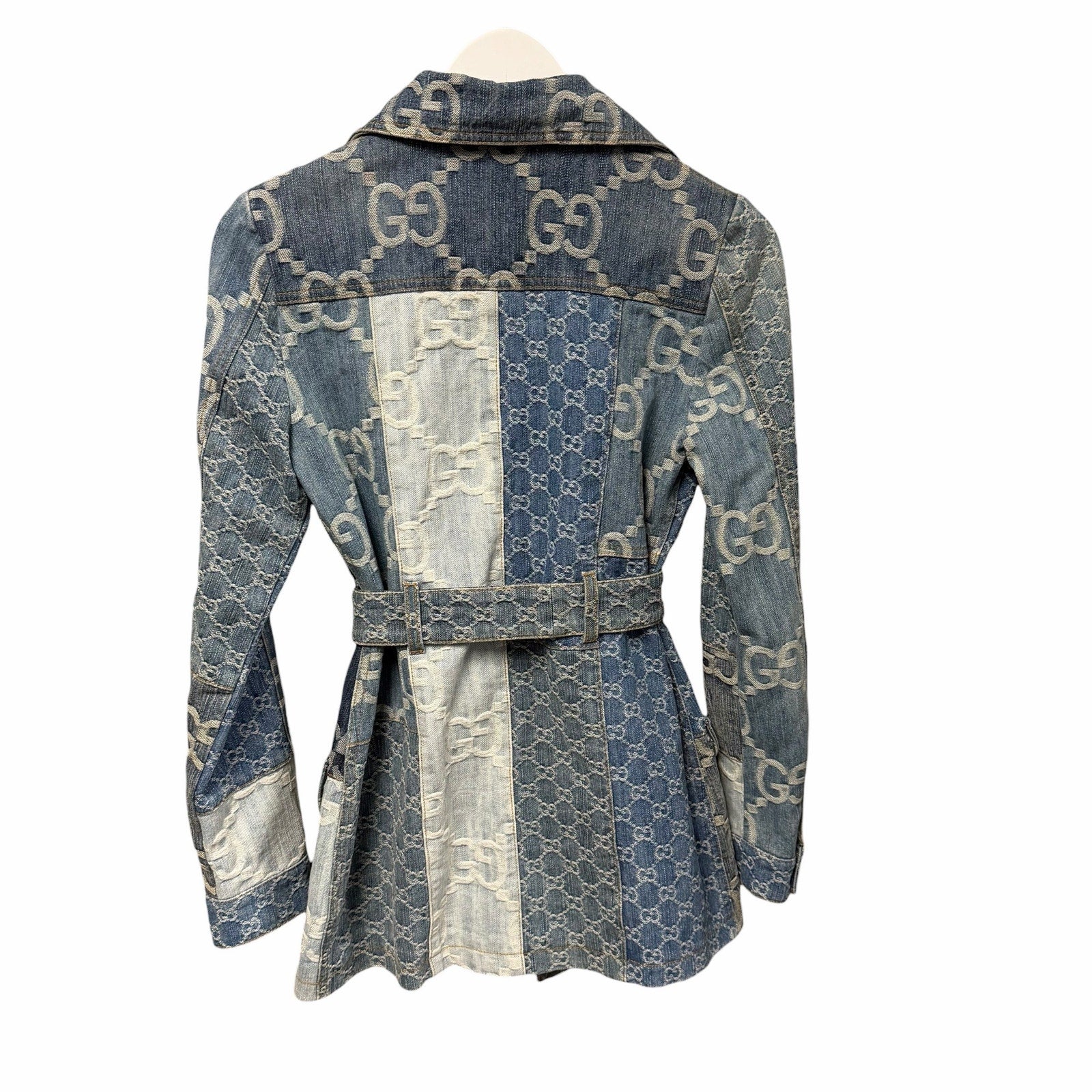 NWT Gucci Eco Washed Patchwork GG Denim Jacket Blue Womens IT 38 / US 2