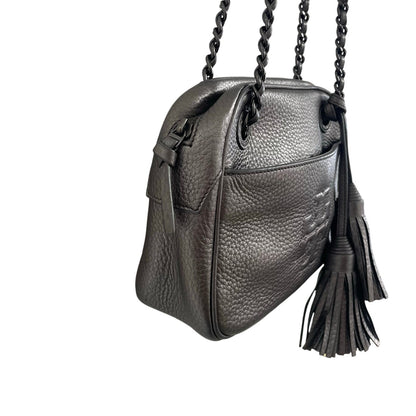 Tory Burch Thea Chain Convertible Crossbody Handbag Gunmetal Metallic Leather