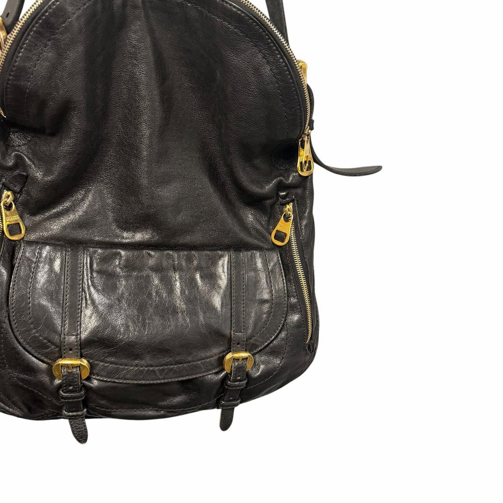 Alexander McQueen Black Leather Front Flap Messenger Handbag Gold Toned Hardware