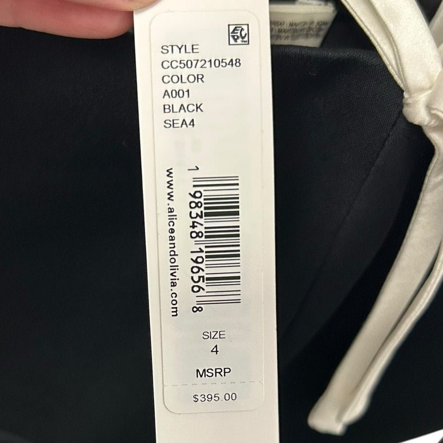 NWT Alice + Olivia Black White Morgan Babydoll Bow Detail Mini Dress Womens 4