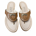 Salvatore Ferragamo Tan Leather Hardware Logo Emblem Thong Sandal Womens 8.5