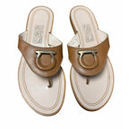 Salvatore Ferragamo Tan Leather Hardware Logo Emblem Thong Sandal Womens 8.5