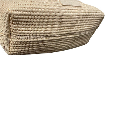 Melie Bianco Josie Natural Small Straw Pearl Embellished Top Handle Bag