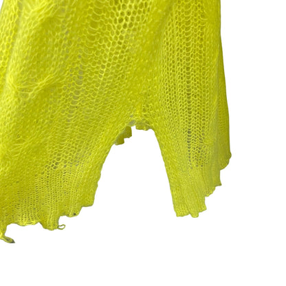 By Anthropologie The Posey Stitchy Distressed Sweater Neon Yellow Wool Blend XL