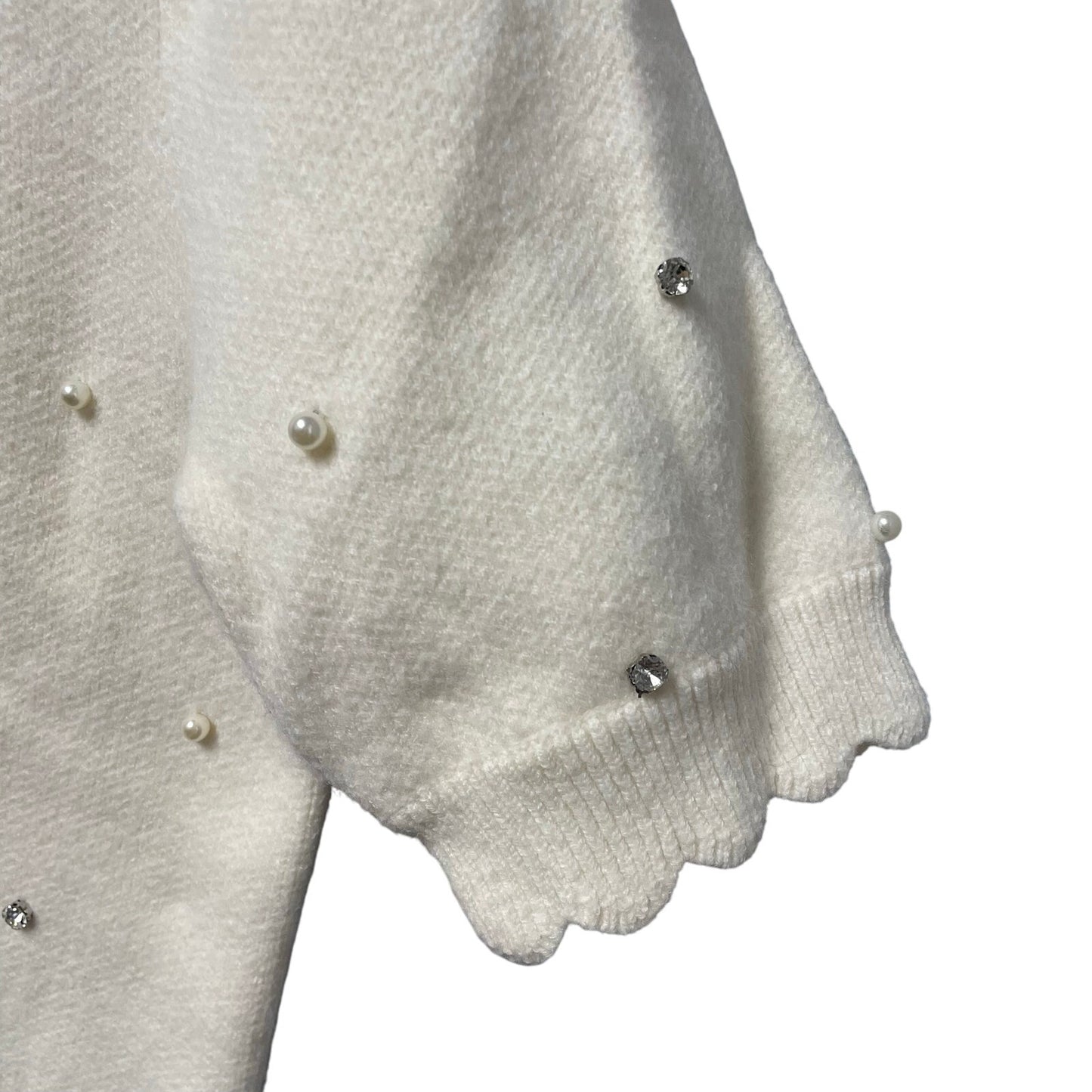 English Factory Scalloped Puff Sleeve Embellishment Knit Sweater Ivory Small