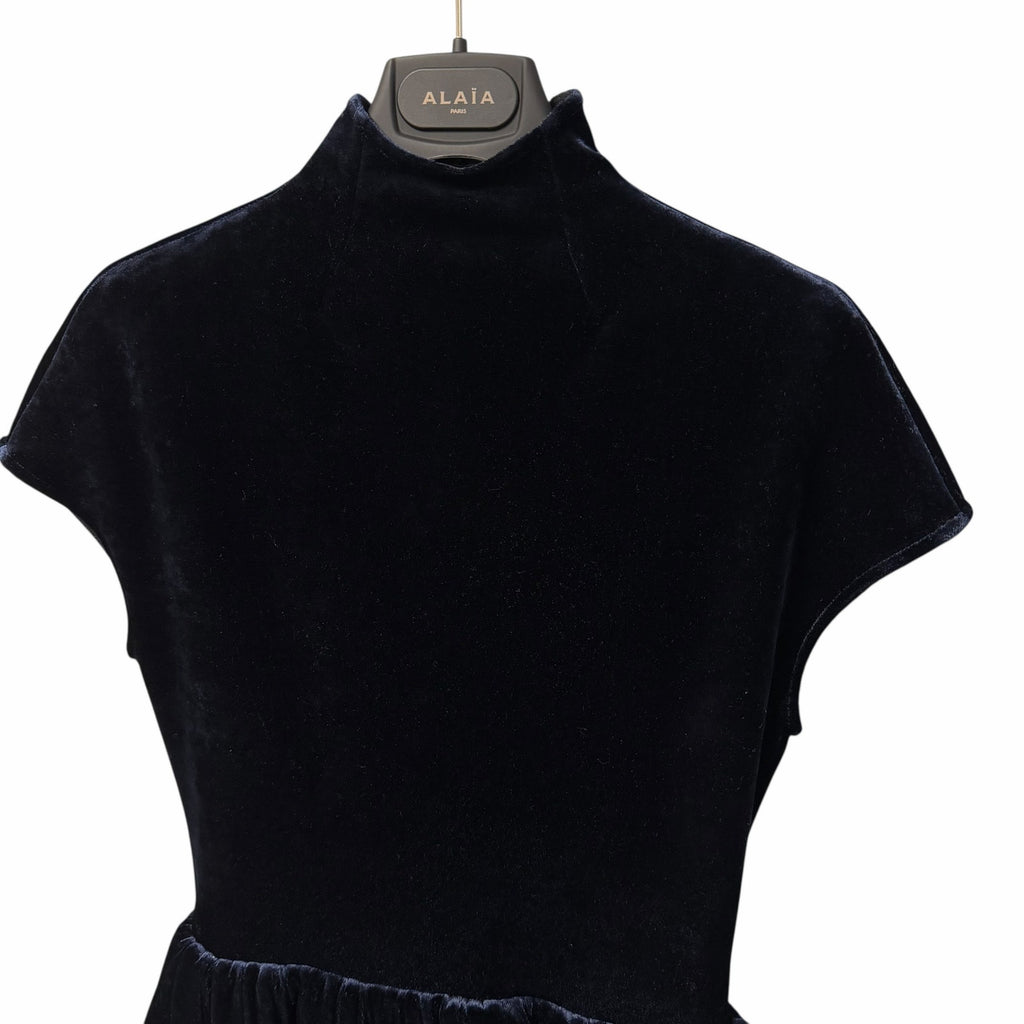 NWT Alaia Turtleneck Velvet Mini Dress Navy Womens FR 36 / US 4