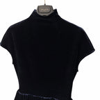 NWT Alaia Turtleneck Velvet Mini Dress Navy Womens FR 36 / US 4
