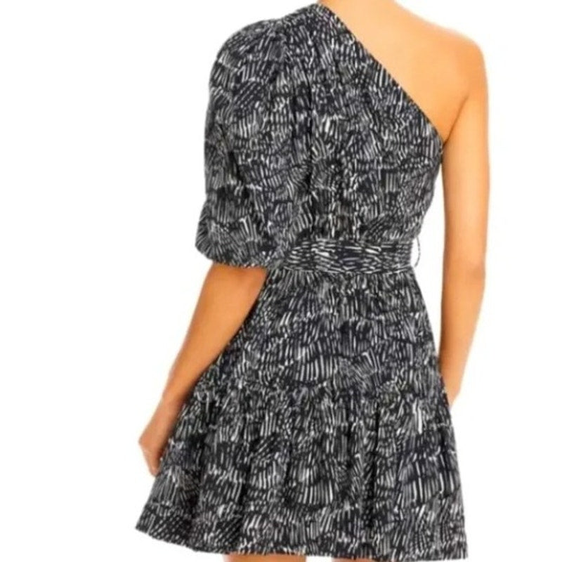 Jonathan Simkhai One Sleeve Adriana Mini Dress Black White Womens XS NO BELT