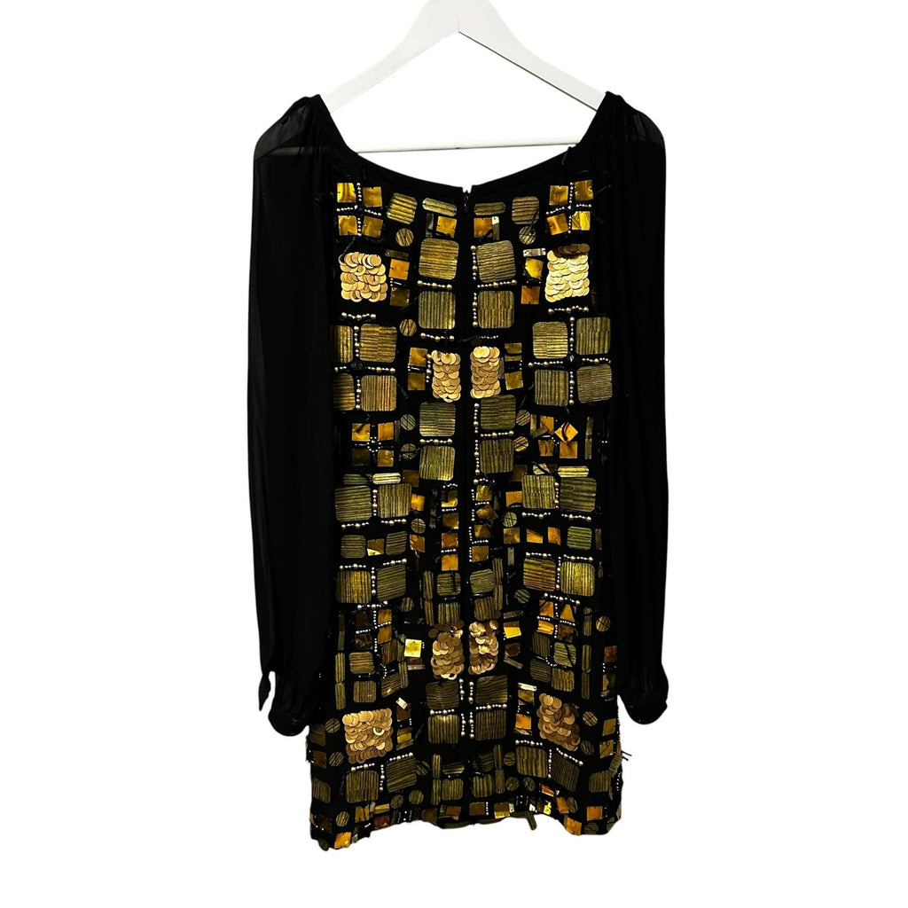 Emilio Pucci Black Gold Sheath Paillette Sequin Embellished Runway Dress 42 US 6
