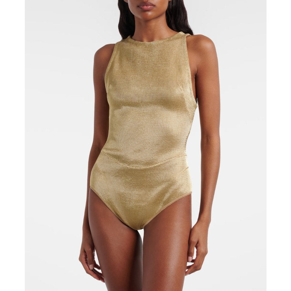 NWT Alaia Gold Metallic Knitted Pull On Sleeveless Bodysuit Womens 38 / US 6