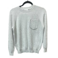 Brunello Cucinelli Cotton Ribbed Knit Sweater Light Grey Pocket Front Size Small