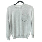 Brunello Cucinelli Cotton Ribbed Knit Sweater Light Grey Pocket Front Size Small
