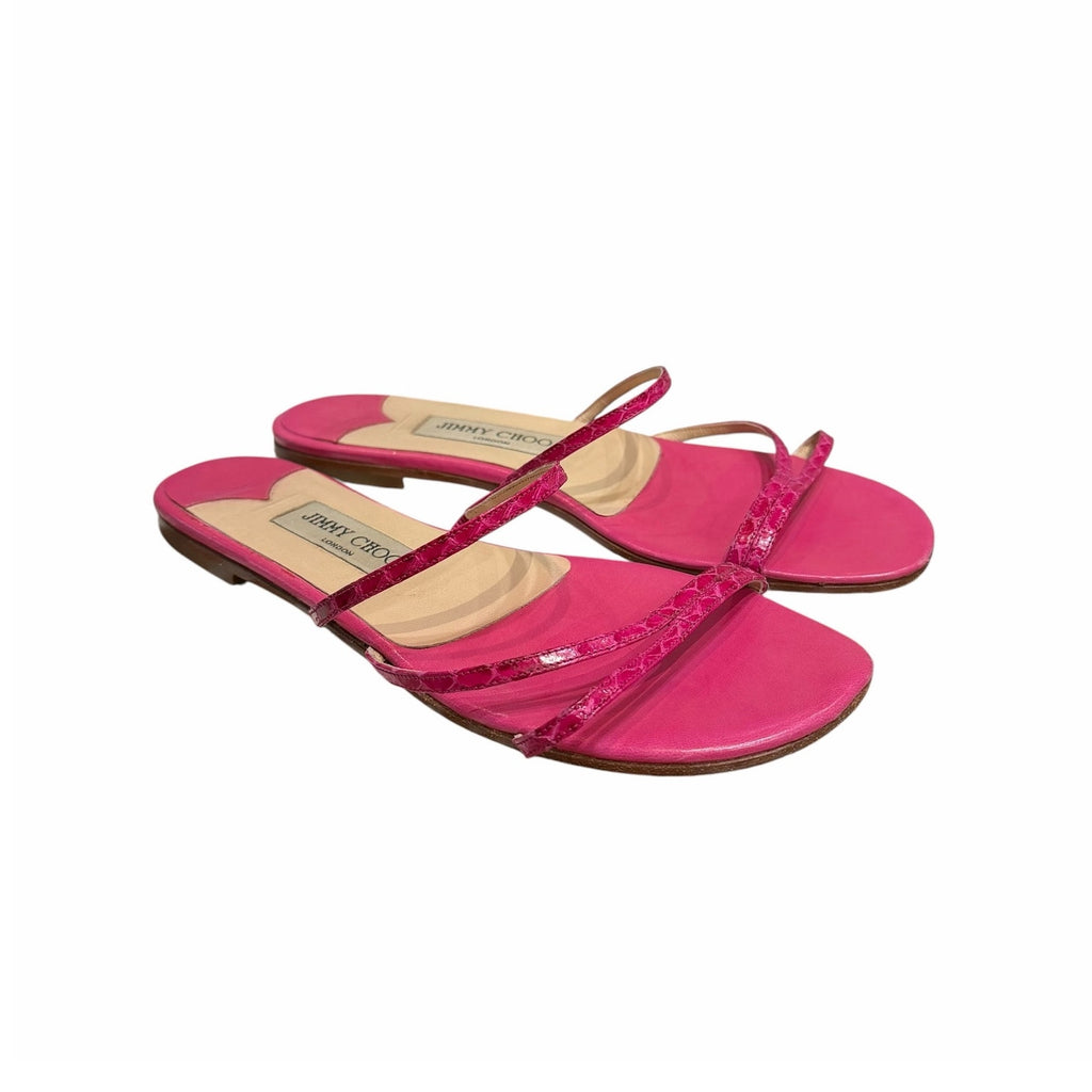 Jimmy Choo Dark Pink Croc Embossed Leather Strappy Sandal Womens Size 38 / US 8
