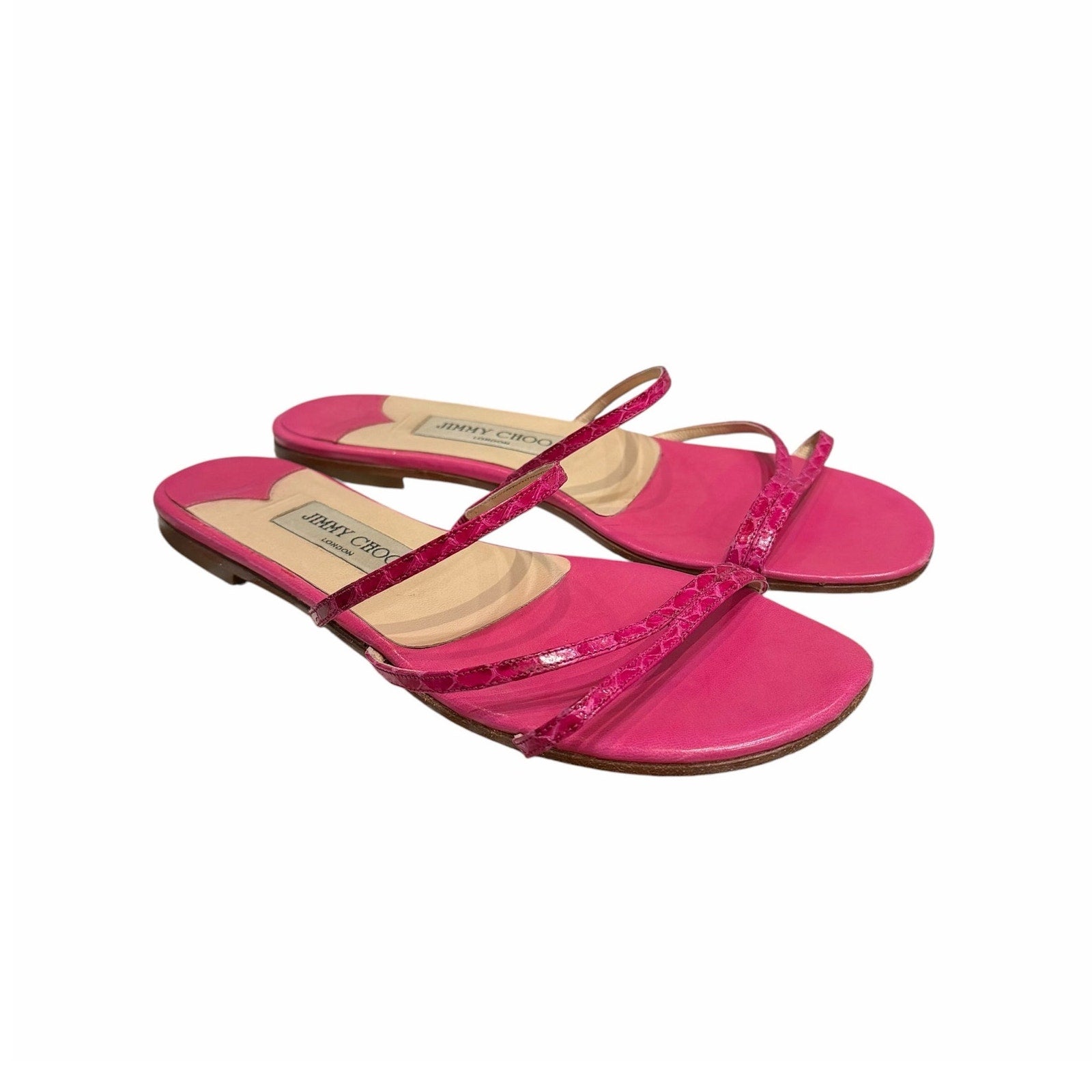 Jimmy Choo Dark Pink Croc Embossed Leather Strappy Sandal Womens Size 38 / US 8