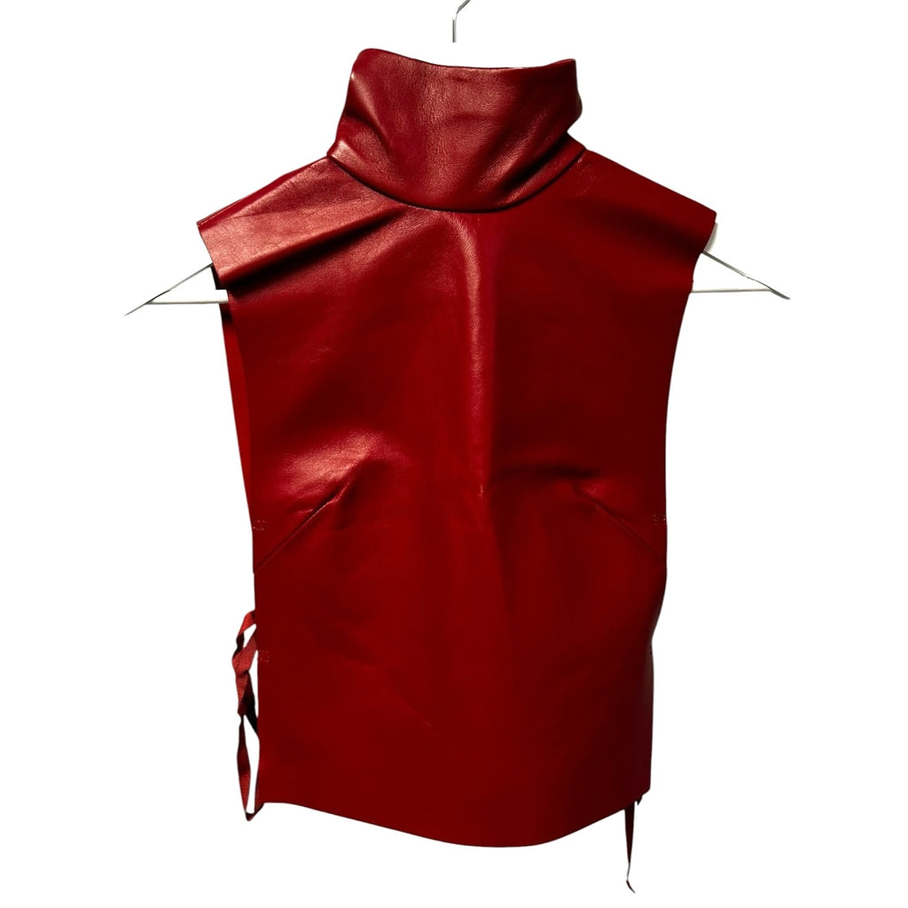 NWT Dries Van Noten Red Larma Sleeveless Leather Mock Neck Top Womens 34 / US 2