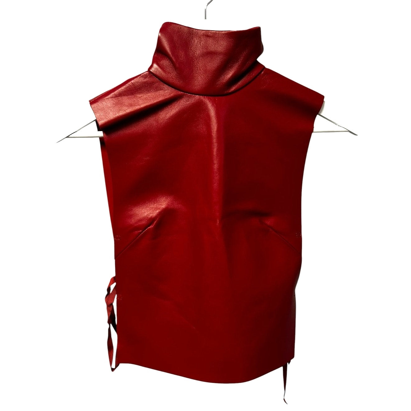NWT Dries Van Noten Red Larma Sleeveless Leather Mock Neck Top Womens 34 / US 2