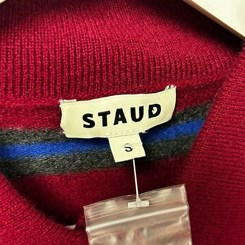 NWT Staud Crimson Stripe Gemma Cashmere Classic Fit Sweater Womens Small