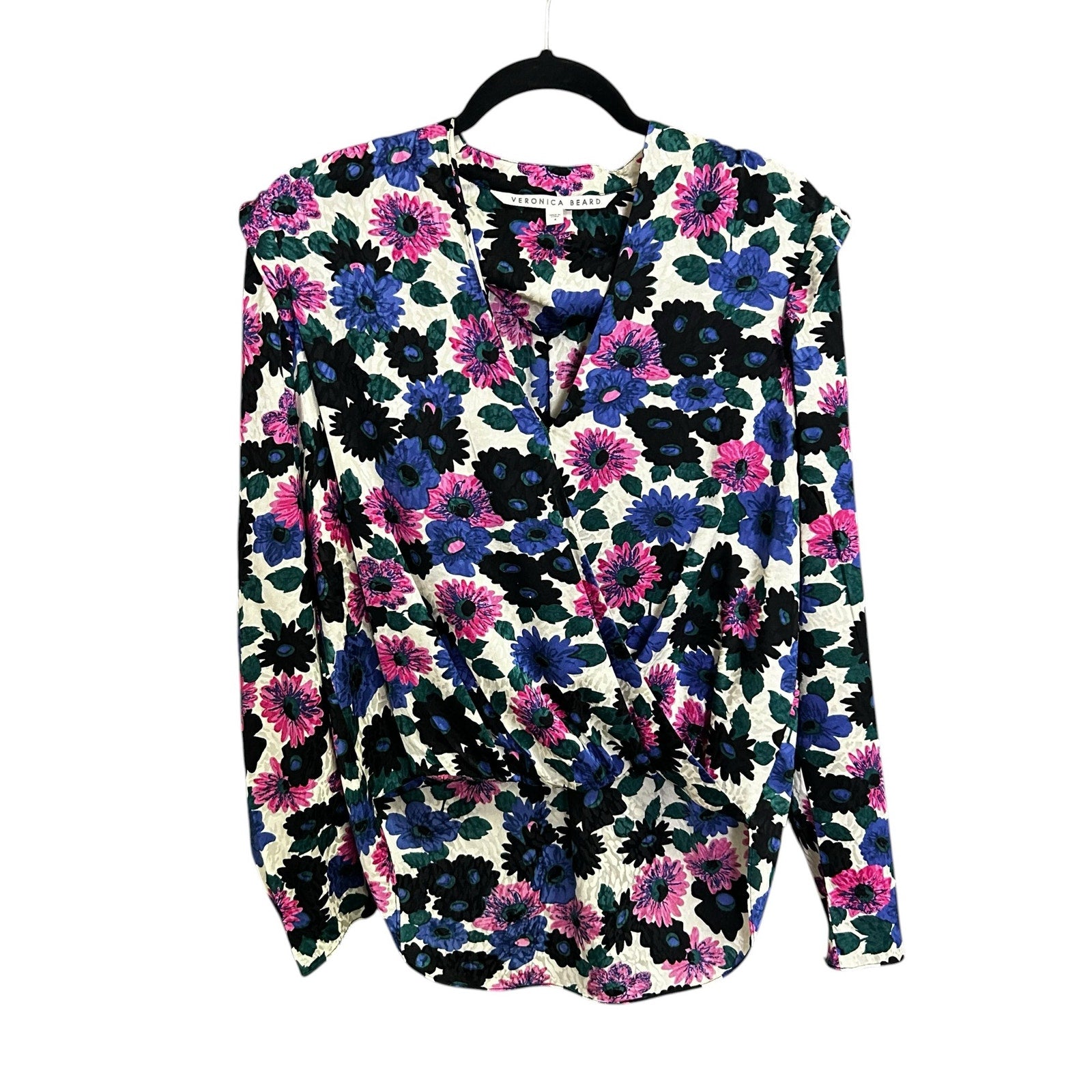 Veronica Beard Blue Pink Multicolor Buzio Floral Stretch Silk Top Womens 4