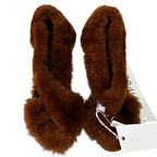 Jil Sander Brown Faux Fur Open Toe Pump Heels Womens 36 / US 6