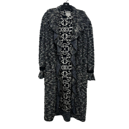St. John Couture Grey White Black Belted Textured Long Coat Womens 12