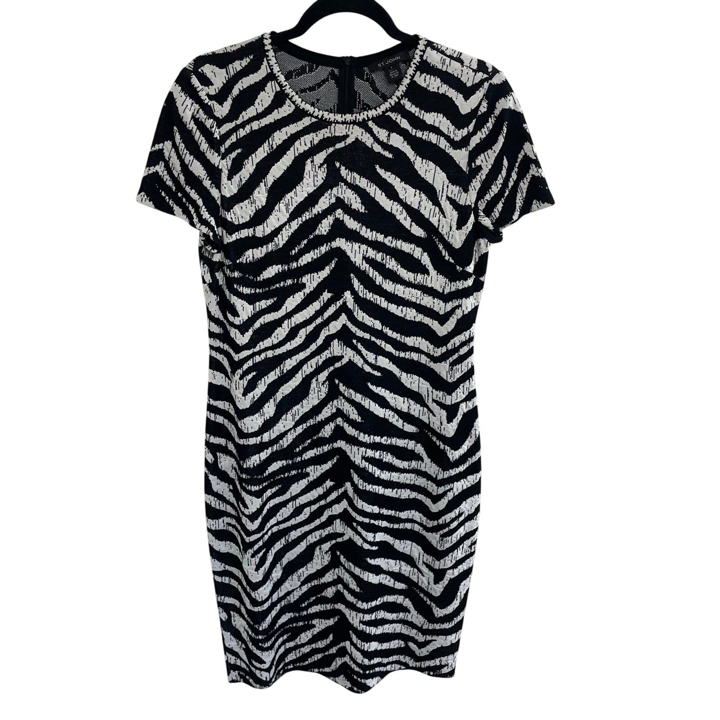 St. John Zebra Jacquard Knit Short Sleeve Knee Length Sheath Dress Womens Size 8