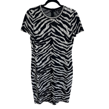St. John Zebra Jacquard Knit Short Sleeve Knee Length Sheath Dress Womens Size 8