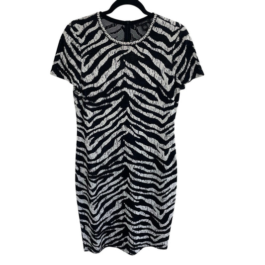 St. John Zebra Jacquard Knit Short Sleeve Knee Length Sheath Dress Womens Size 8