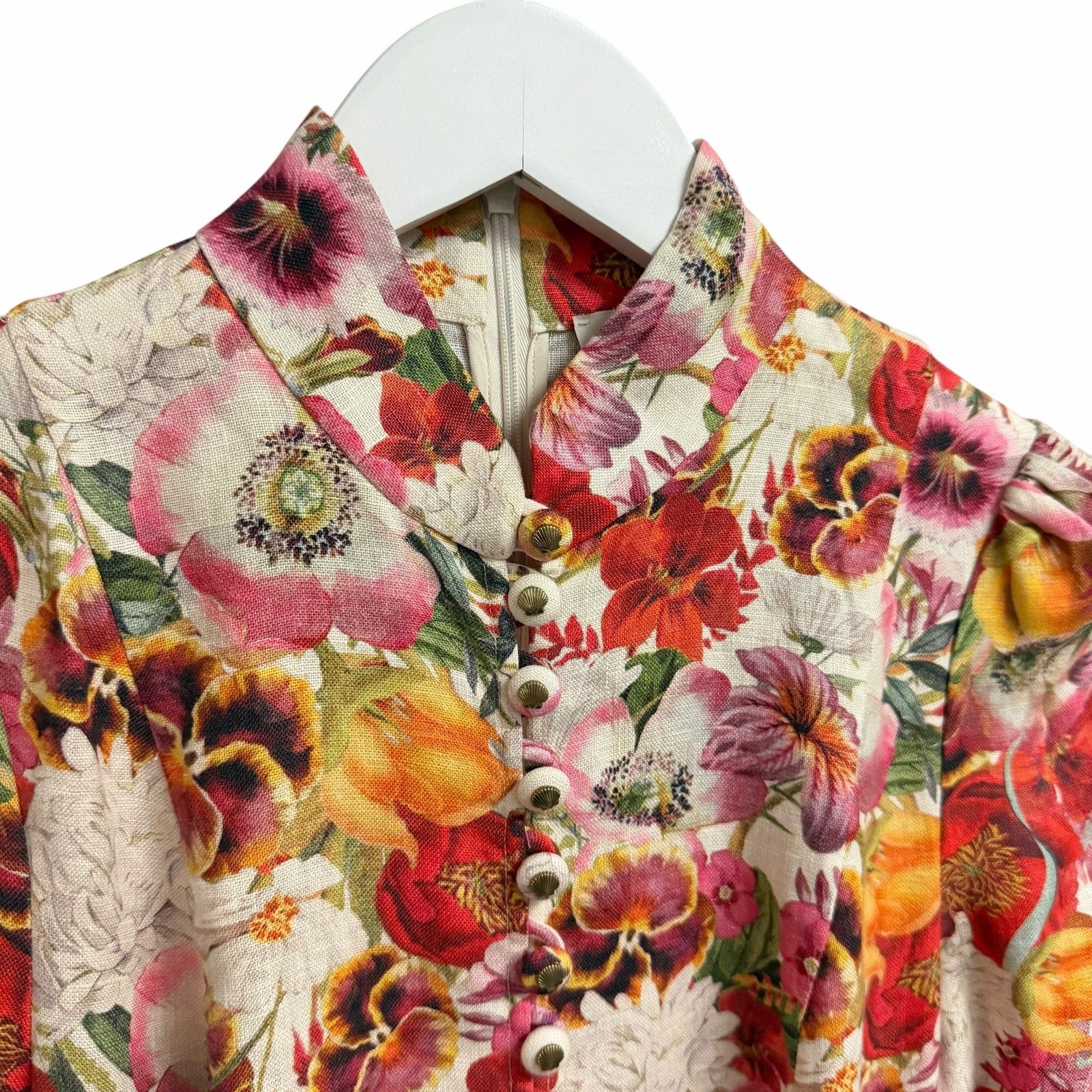 Zimmermann Wonderland Belted Floral Print Linen Mini Dress Size AU 0 / US 4