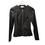 The Row Anasta Black Bonded Leather Zip Up Peplum Jacket Womens 4 Quiet Luxury