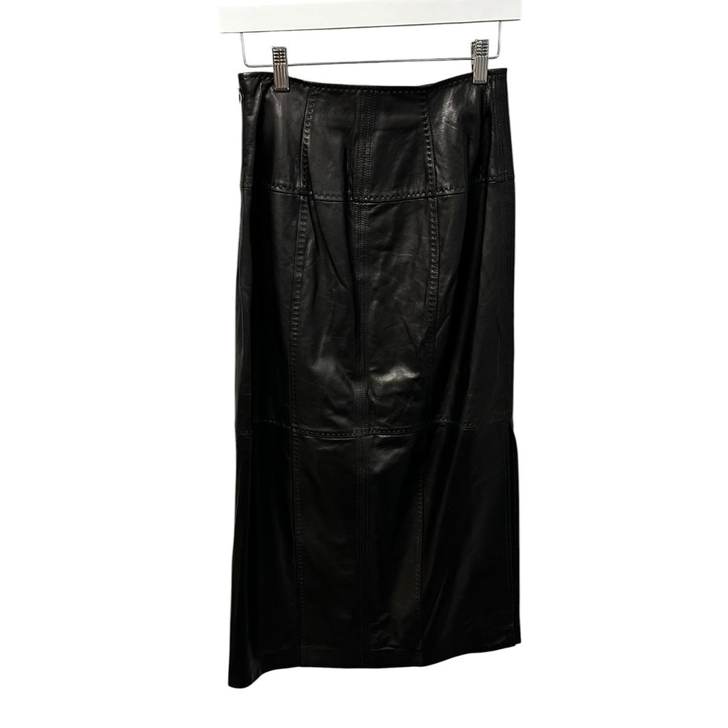 NWT Ulla Johnson Black Enid Paneled Leather High Waist Midi Skirt Womens 0