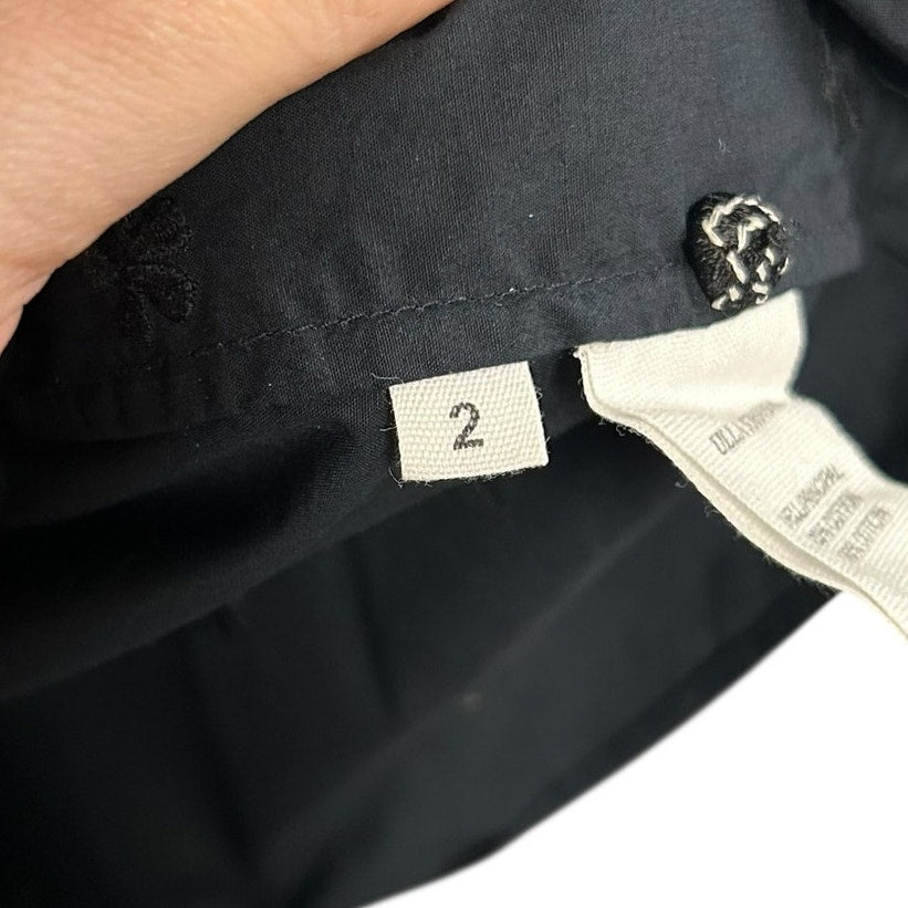 Ulla Johnson Black Beaded Trim Cotton Short Puff Sleeve Boden Top Womens Size 2