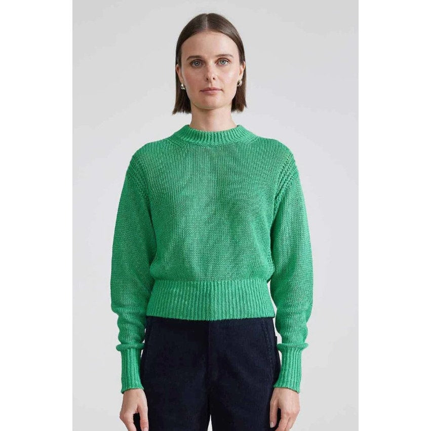 NWT Apiece Apart Grass Green Helmi Cropped Crewneck Linen Sweater Womens Small