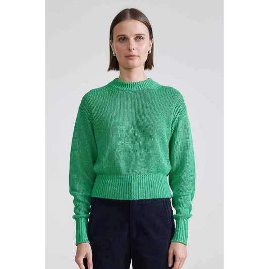 NWT Apiece Apart Grass Green Helmi Cropped Crewneck Linen Sweater Womens Small