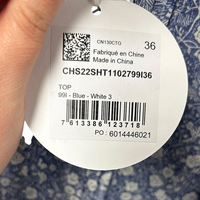 NWT See By Chloe Blue White Floral Print High Neck Blouse Womens 36 US 4 Modest