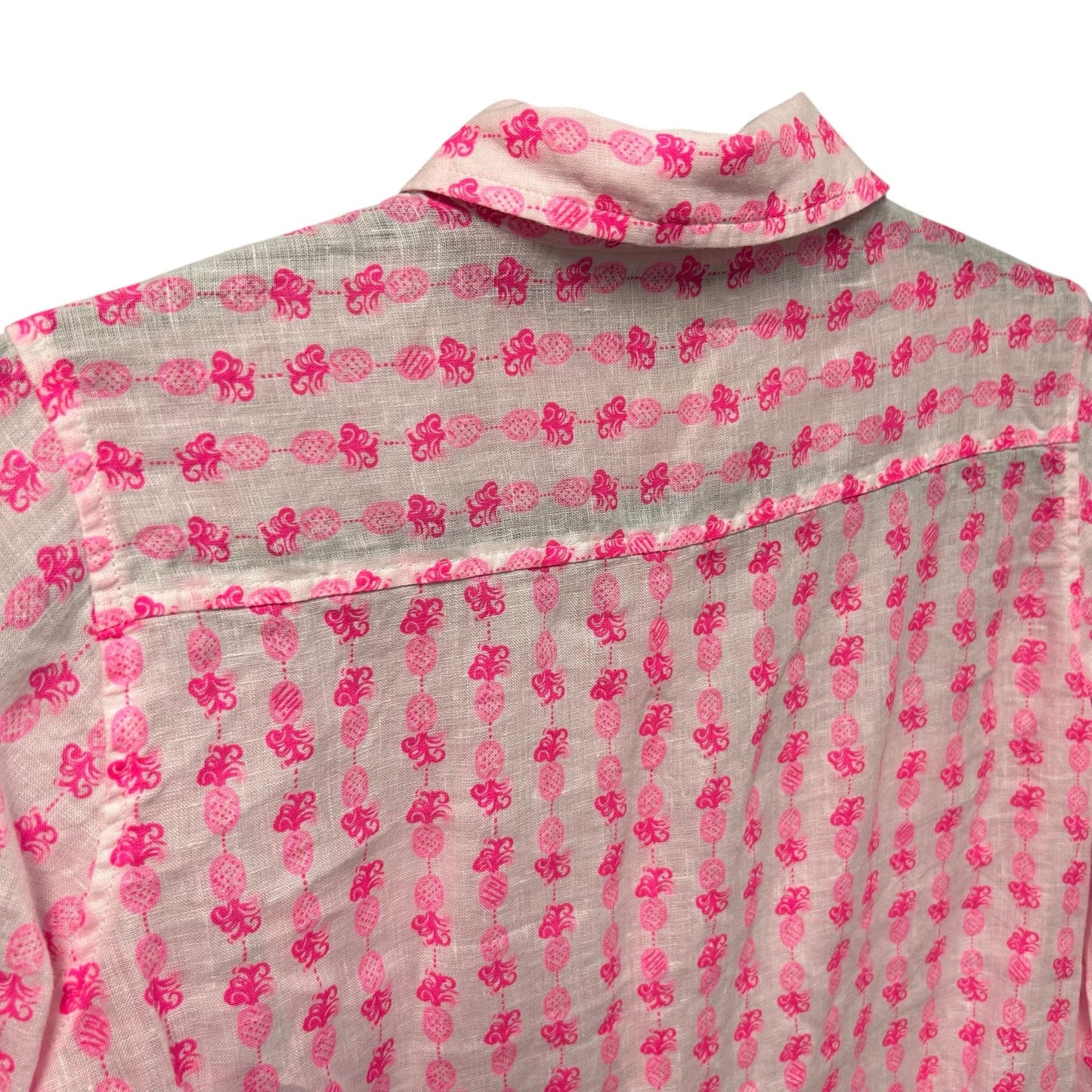 Lilly Pulitzer White Pink Pineapple Sea View Linen Button Down Top Womens XS