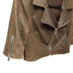 Susan Bender Cropped Leather Moto Jacket Dark Brown Womens Size 4 Neutral Grunge