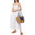 Chloe x Mifuko Large Raffia Basket Tote in Fair Trade Paper & Navy Leather